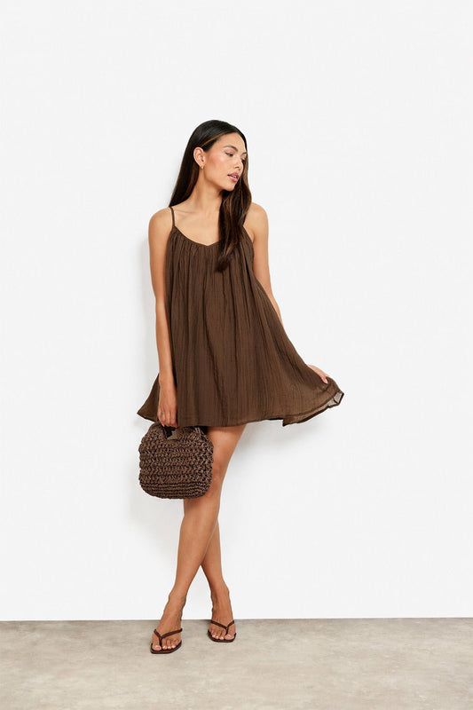 Donkerbruine Flowy - Jurk - Olivia & Kate