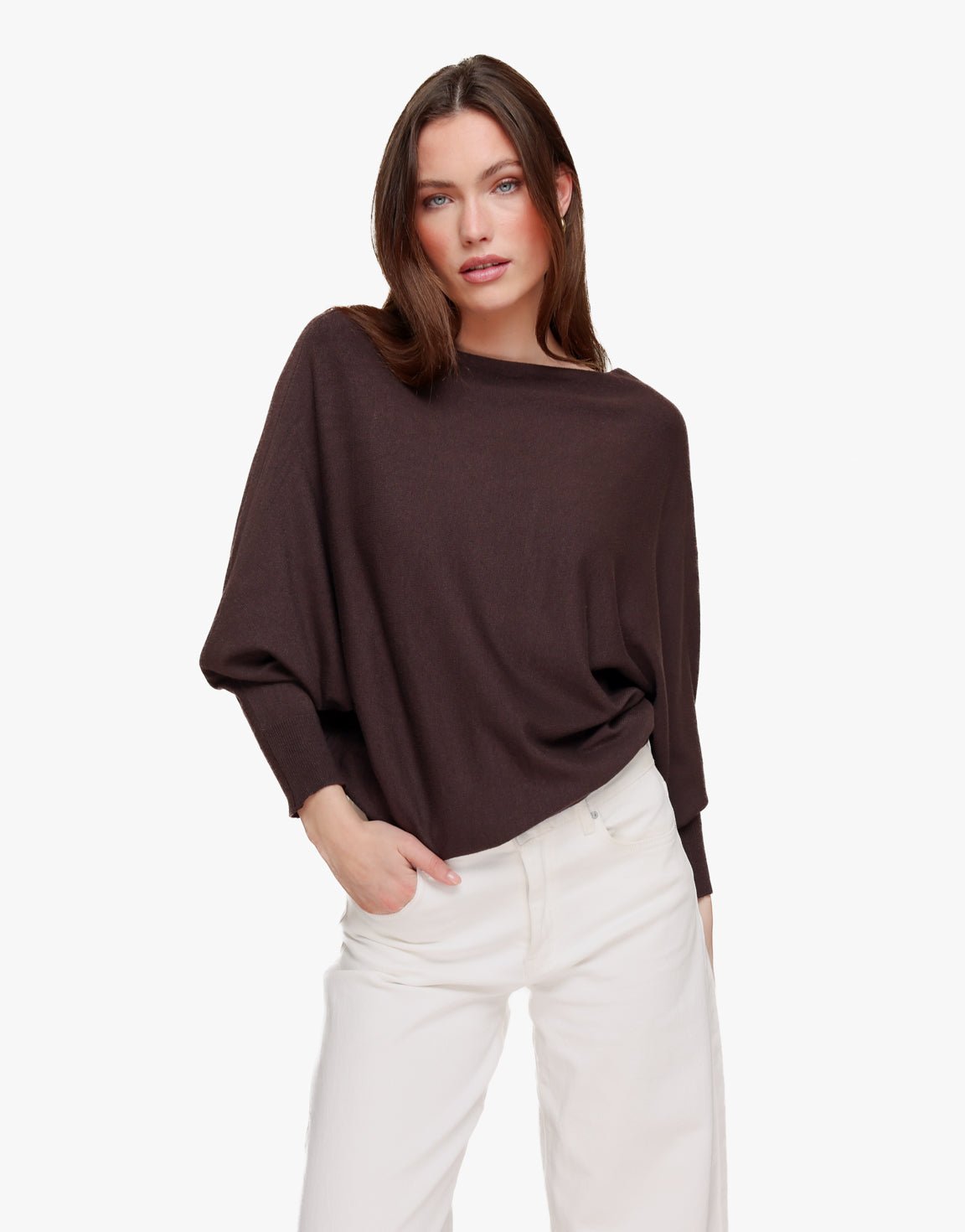 Donkerbruine Gebreide 2 Kanten 3/4 Mouwen - Top - Olivia & Kate