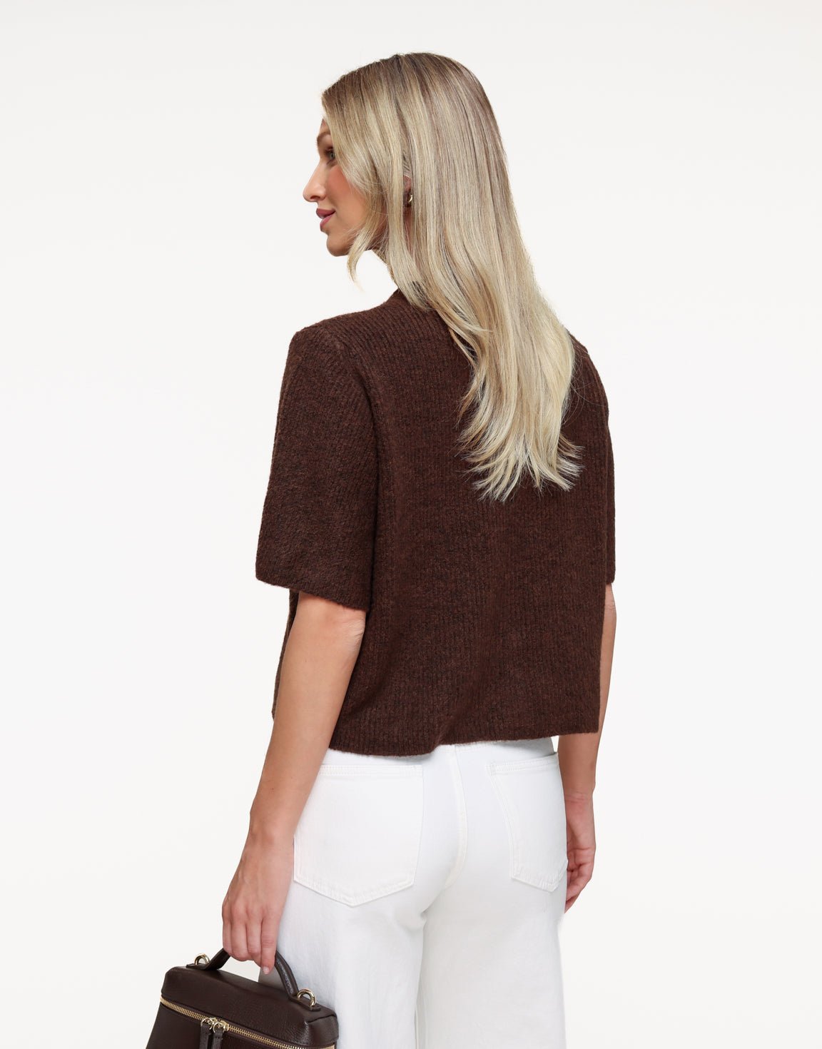 Dark Brown Knitted 3/4 Sleeves - Cardigan - Olivia & Kate