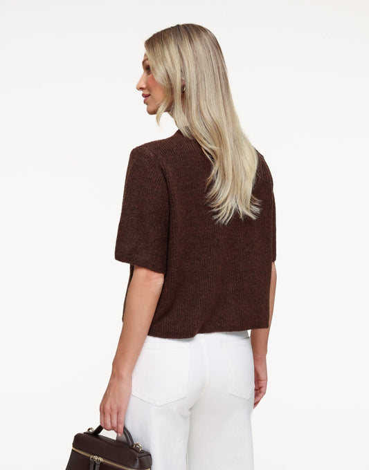 Dark Brown Knitted 3/4 Sleeves - Cardigan - Olivia & Kate