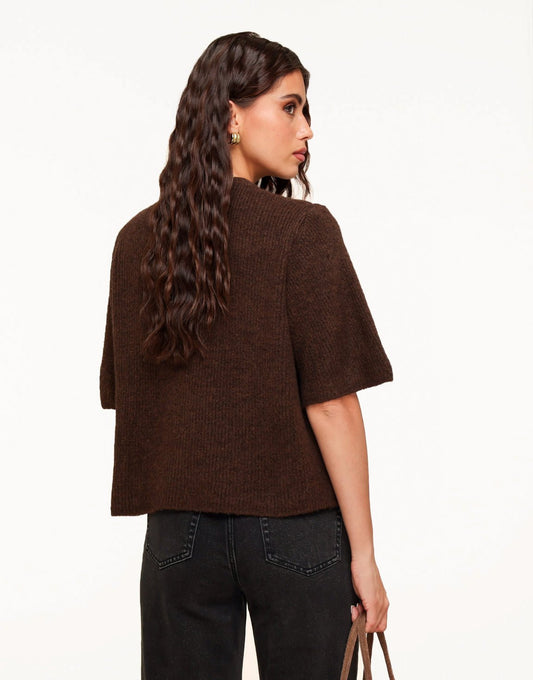 Dark Brown Knitted 3/4 Sleeves - Cardigan - Olivia & Kate