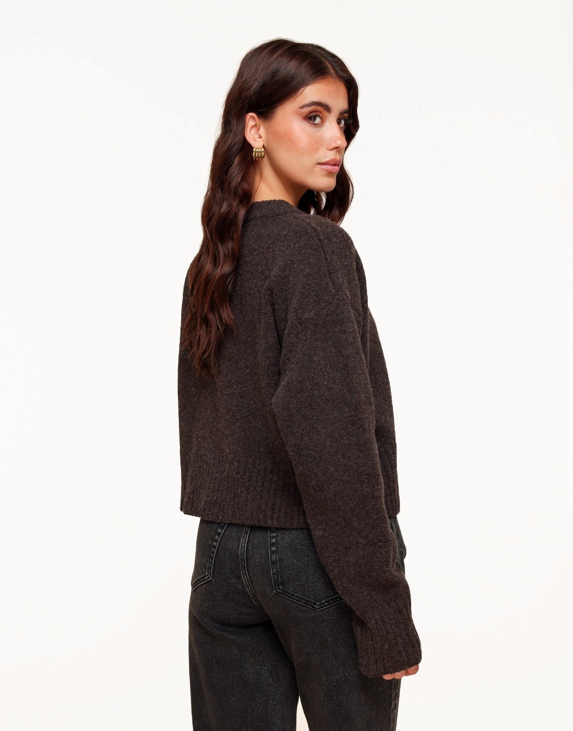 Dark Brown Knitted LS - Cardigan - Olivia & Kate