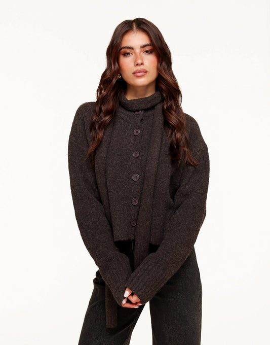 Dark Brown Knitted LS - Cardigan - Olivia & Kate
