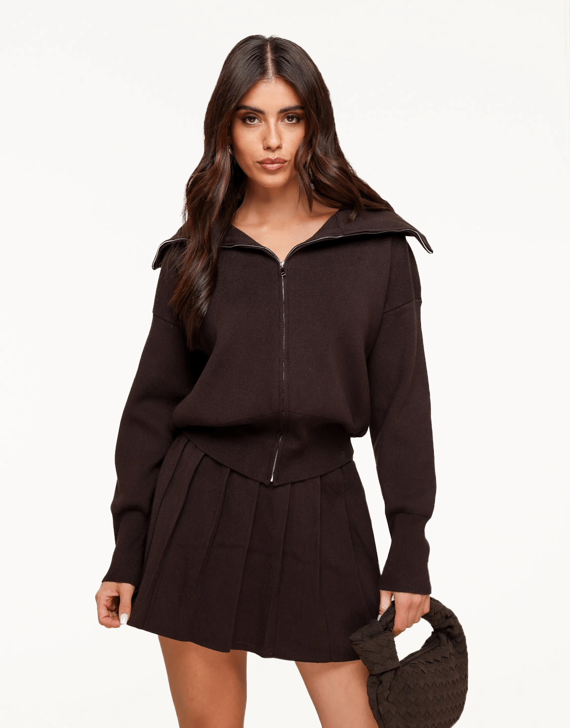 Donkerbruine Gebreide Plooien - Rok - Olivia & Kate