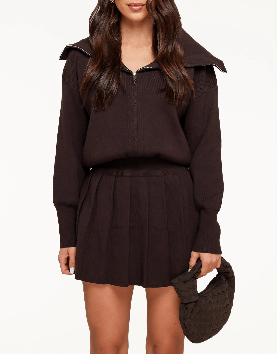 Donkerbruine Gebreide Plooien - Rok - Olivia & Kate