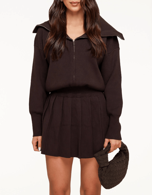 Donkerbruine Gebreide Plooien - Rok - Olivia & Kate