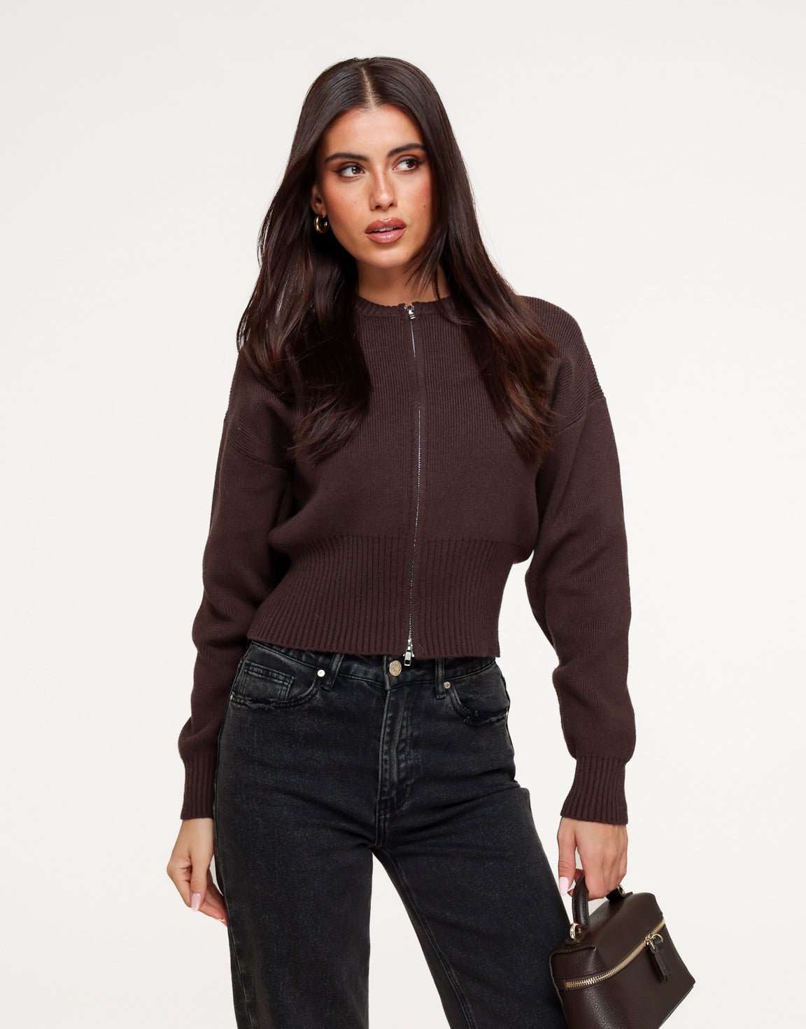 Donkerbruine Gebreide Rits - Vest - Olivia & Kate