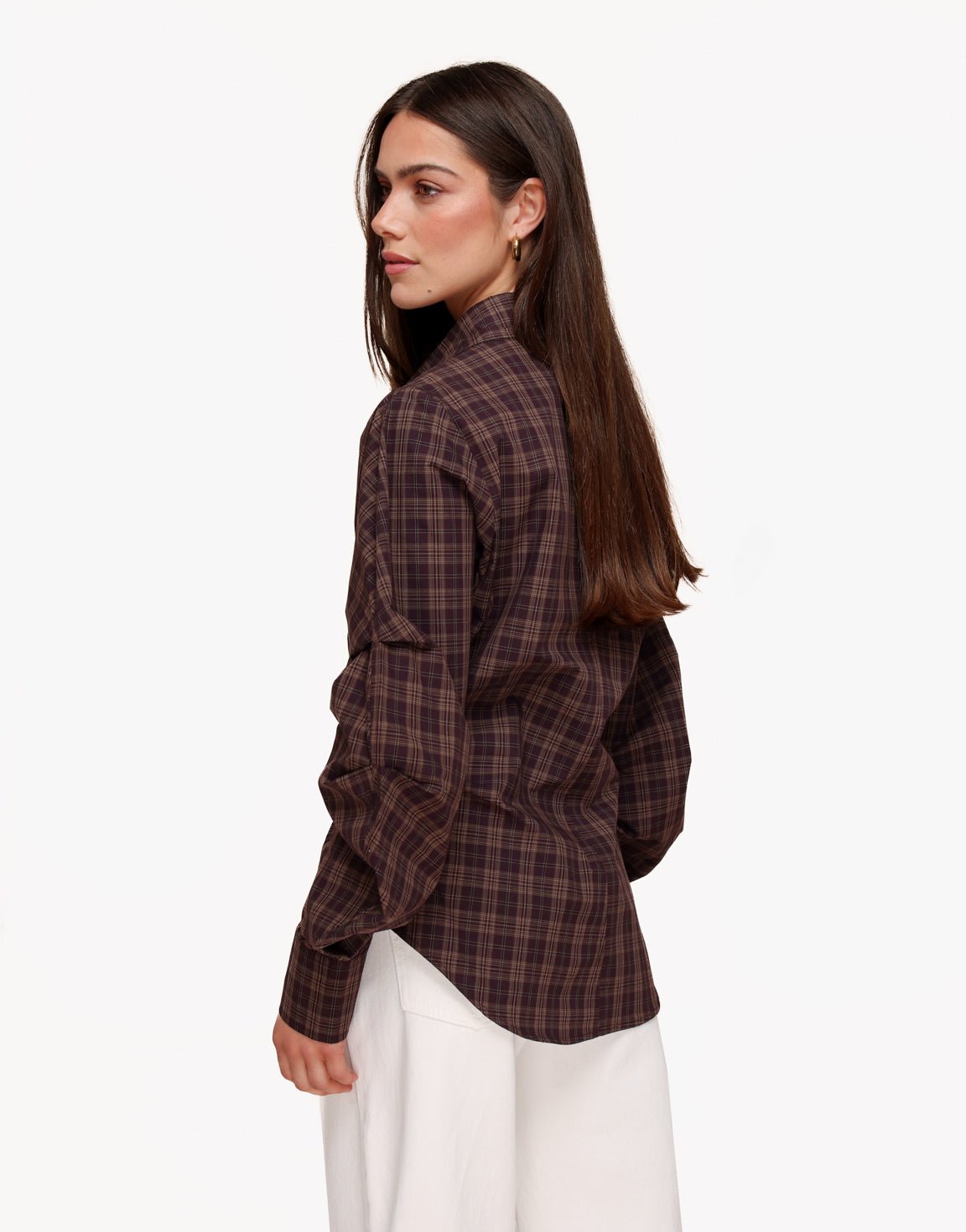 Donkerbruine Getailleerde Ruiten - Blouse - Olivia & Kate