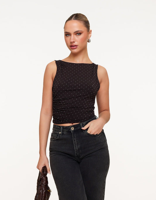 Donkerbruine Glitter Stenen Open Rug - Top - Olivia & Kate