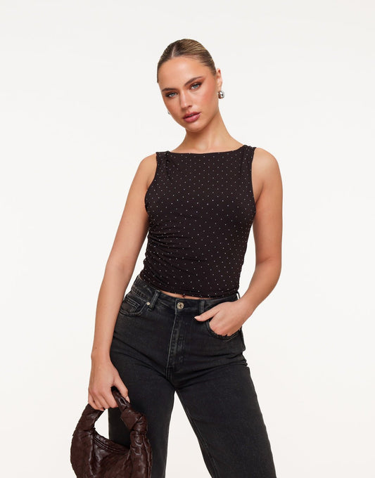 Donkerbruine Glitter Stenen Open Rug - Top - Olivia & Kate