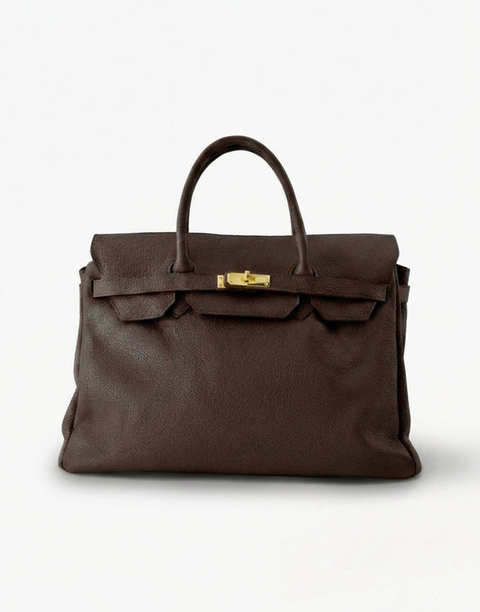 Dark Brown Large Gold Details - Bag - Olivia & Kate