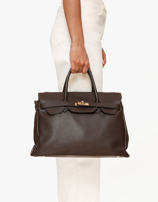 Dark Brown Large Gold Details - Bag - Olivia & Kate