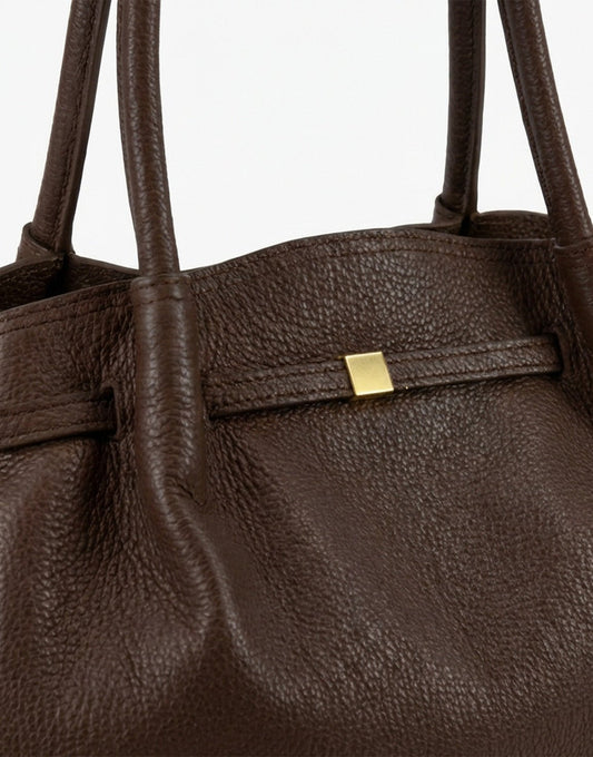 Donkerbruine Grote Leren Shopper - Tas - Olivia & Kate