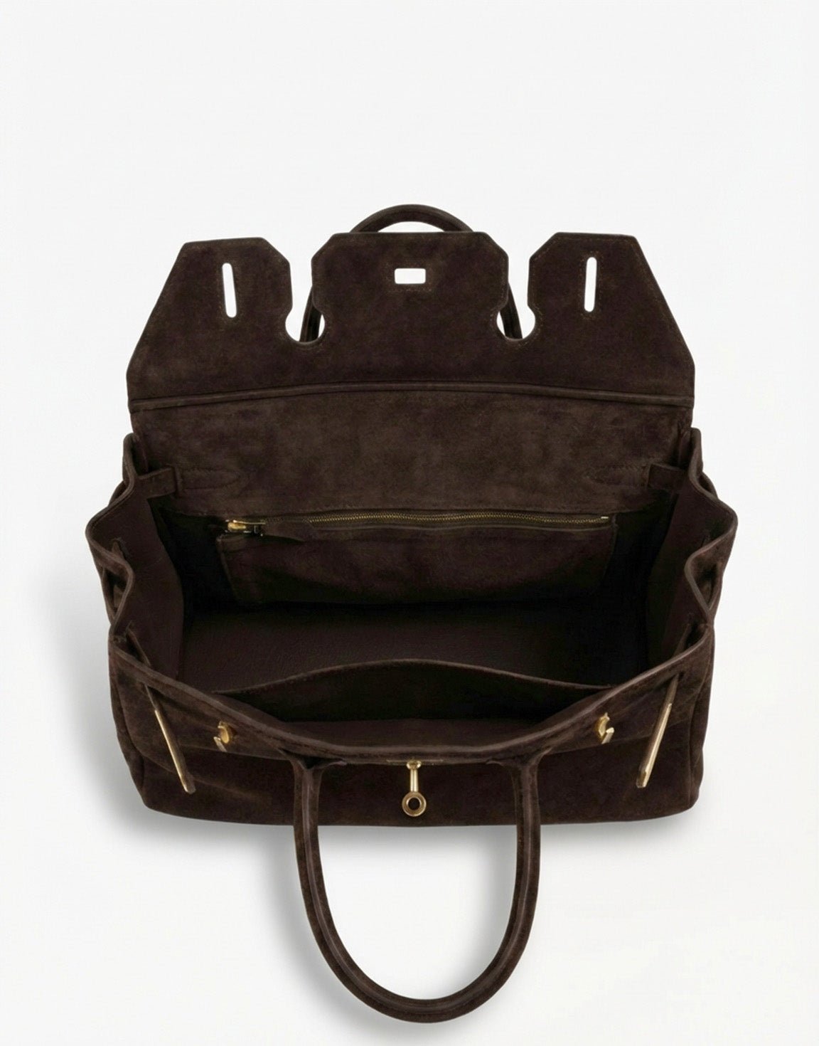 Dark Brown Large Suede Gold Detail - Bag - Olivia & Kate