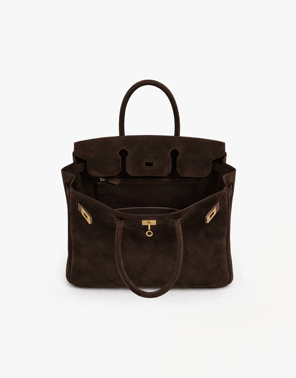 Donkerbruine Grote Suede Gouden Detail - Tas - Olivia & Kate