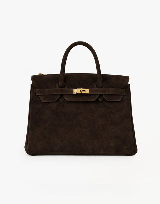 Donkerbruine Grote Suede Gouden Detail - Tas - Olivia & Kate