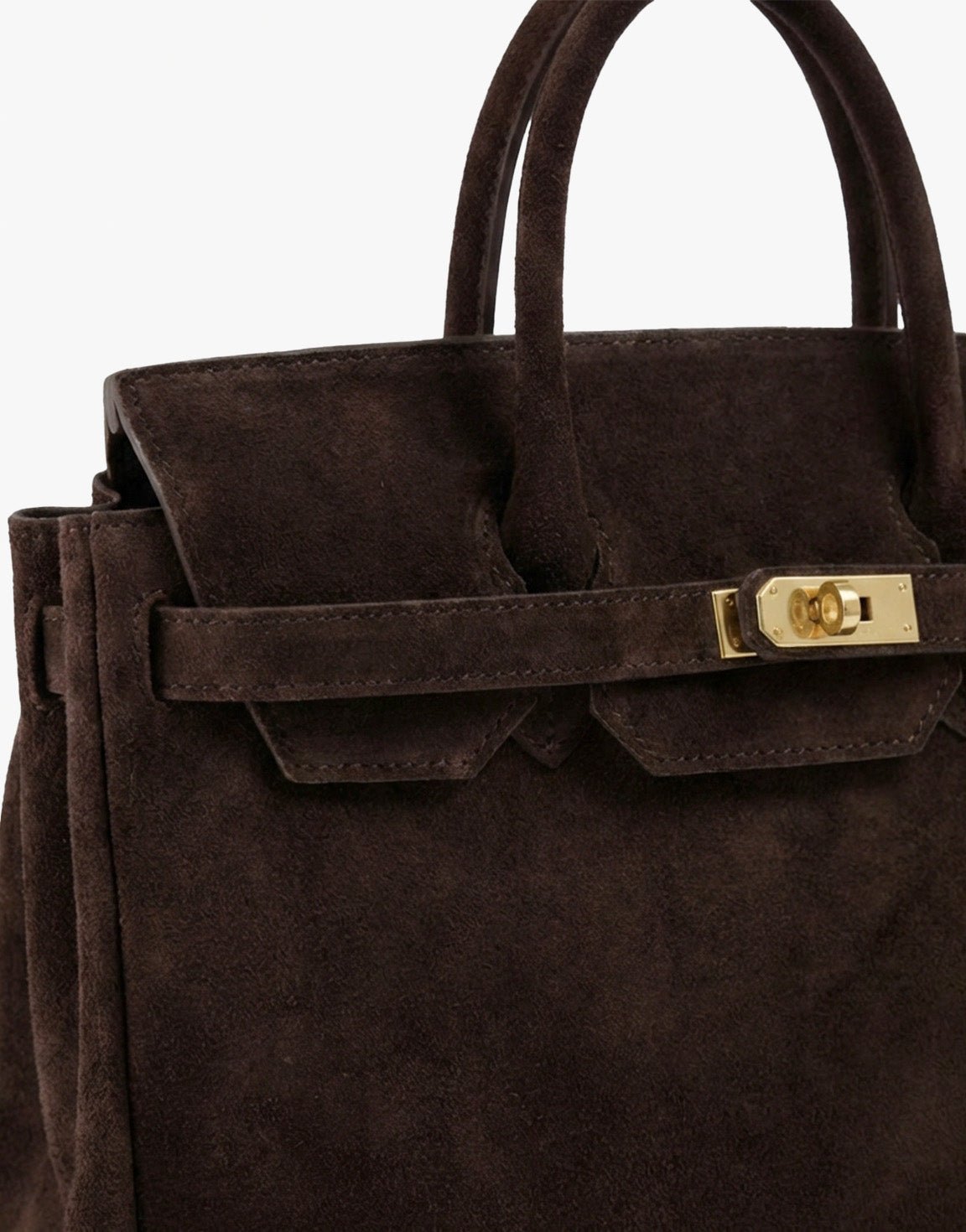 Dark Brown Large Suede Gold Detail - Bag - Olivia & Kate