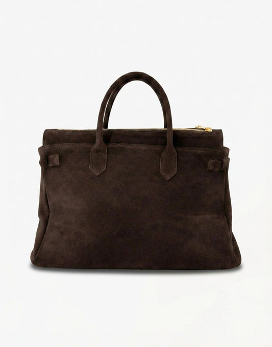 Dark Brown Large Suede Gold Detail - Bag - Olivia & Kate
