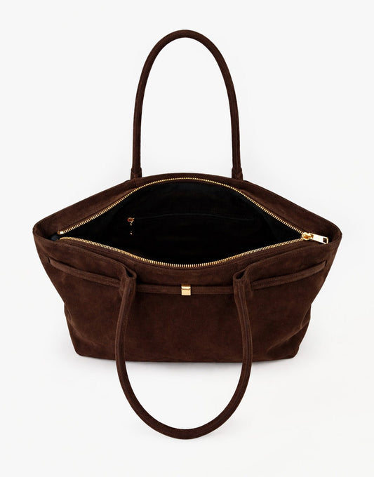 Donkerbruine Grote Suede Shopper - Tas - Olivia & Kate