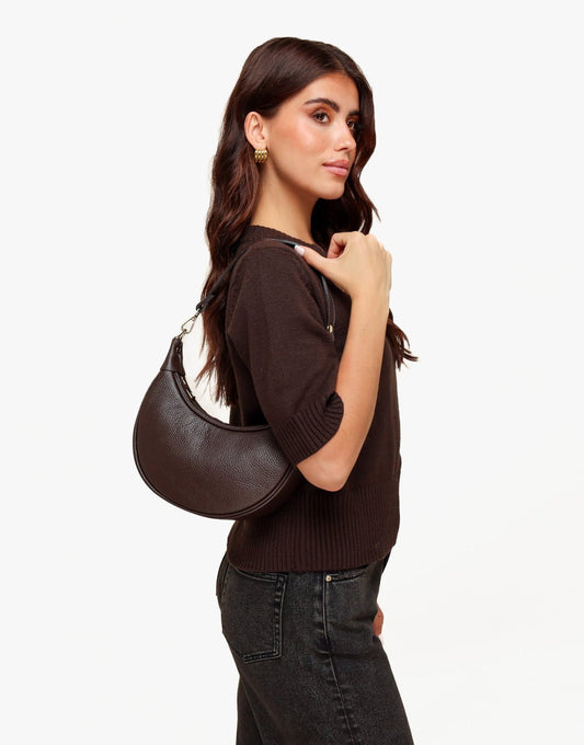 Dark Brown Half Round Leather - Bag - Olivia & Kate