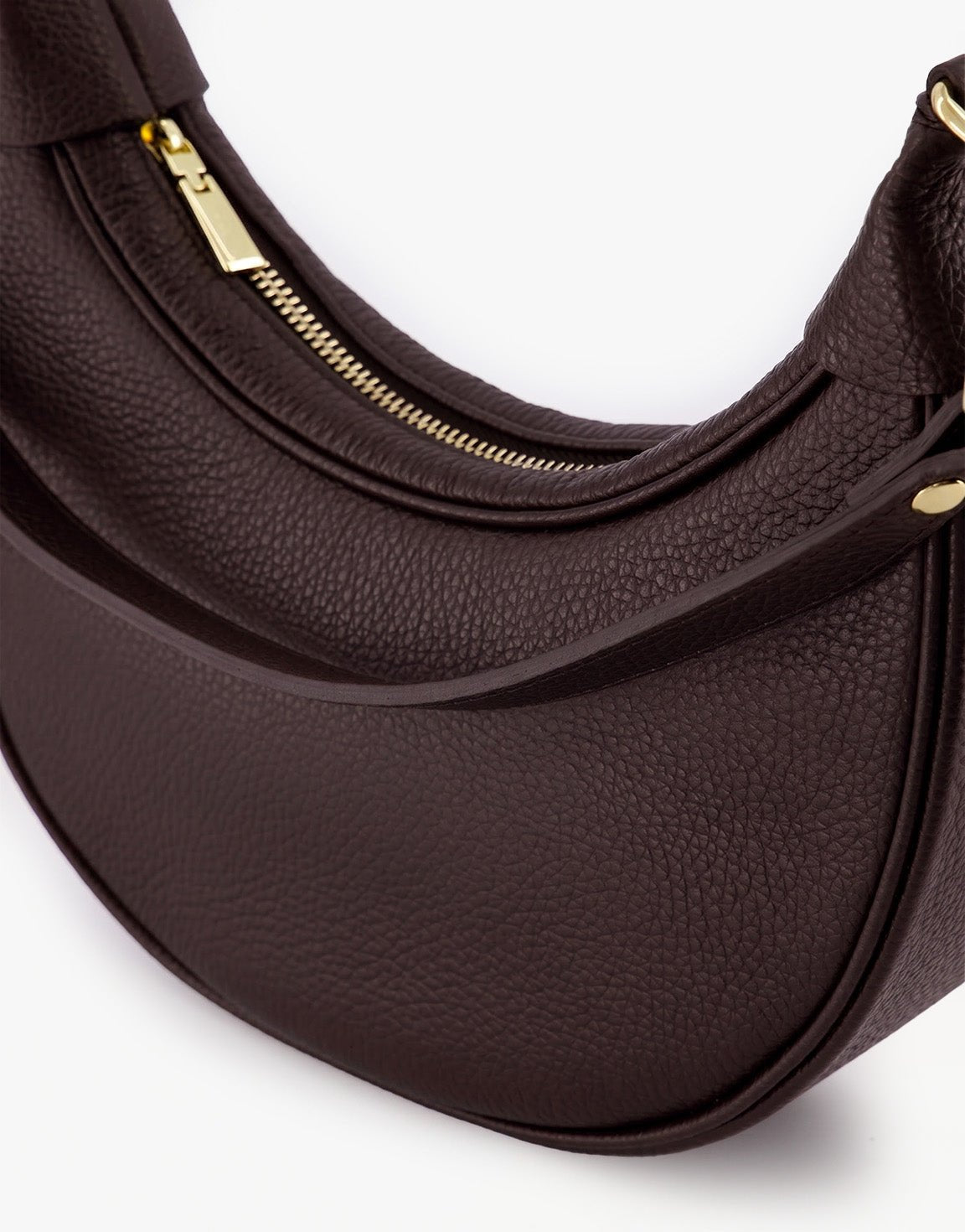 Donkerbruine Half Ronde Leren - Tas - Olivia & Kate