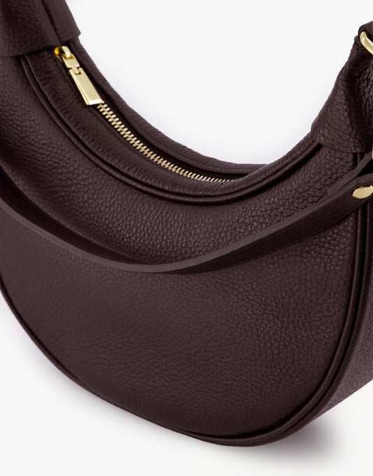 Donkerbruine Half Ronde Leren - Tas - Olivia & Kate