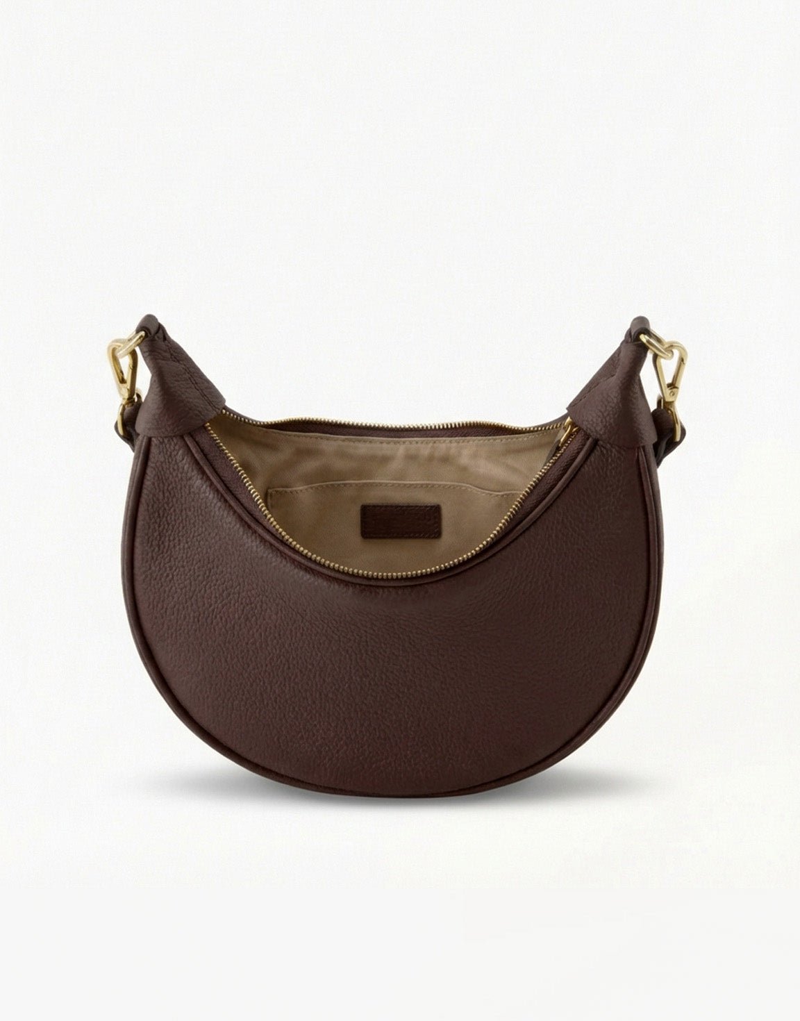 Dark Brown Half Round Leather - Bag - Olivia & Kate