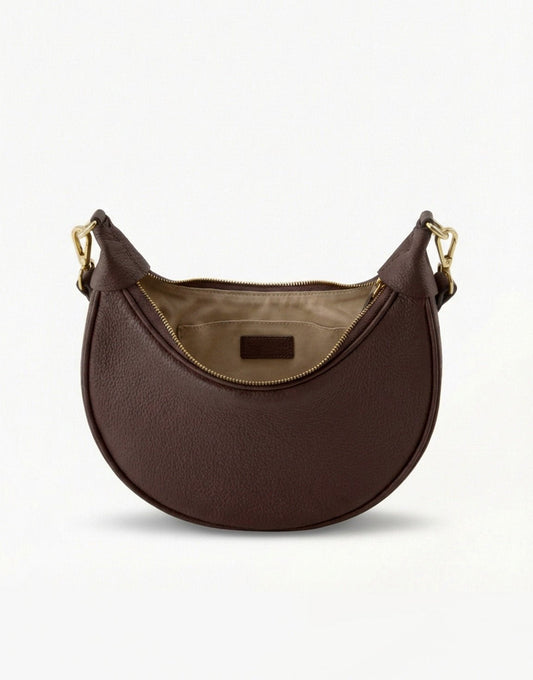 Dark Brown Half Round Leather - Bag - Olivia & Kate