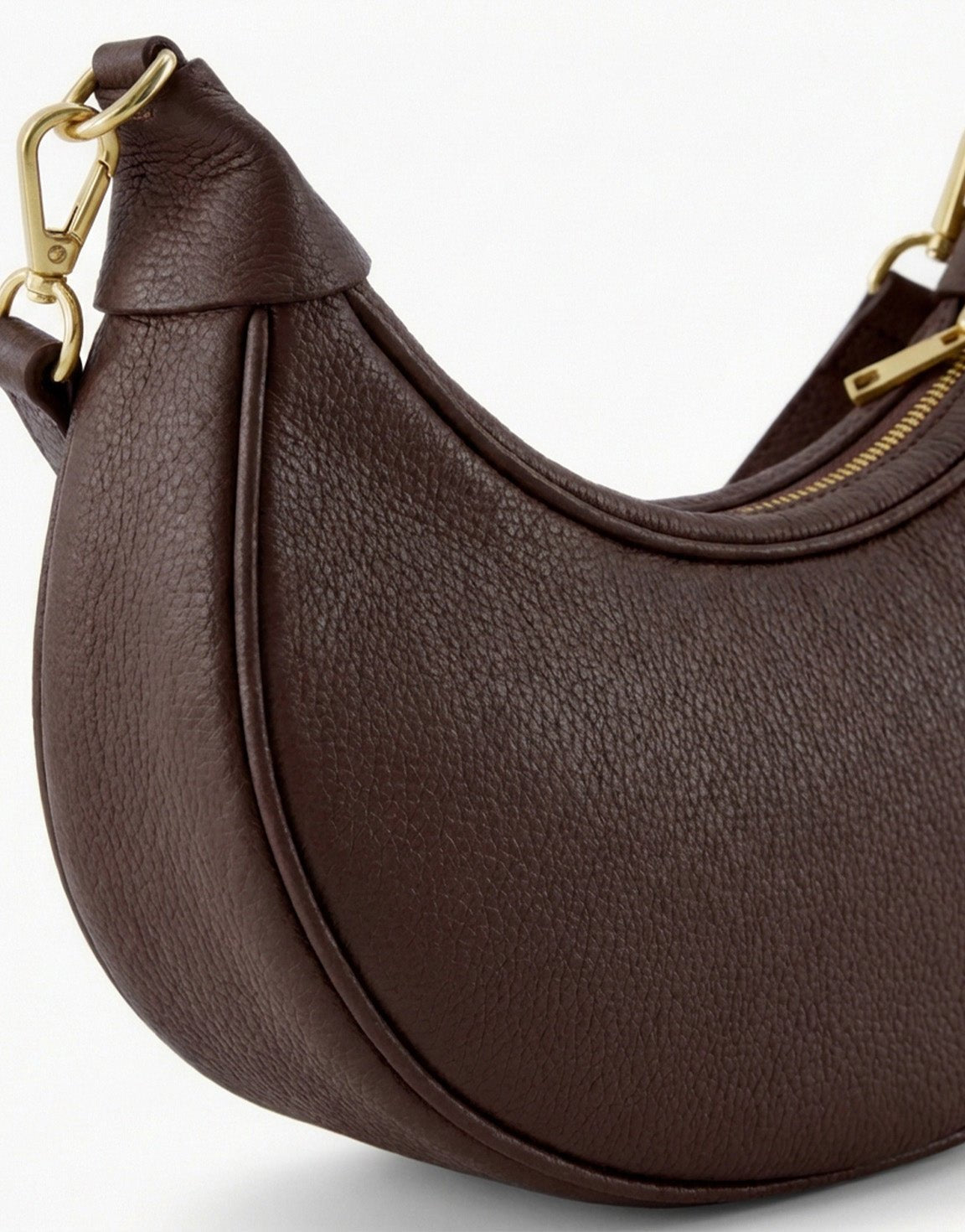 Dark Brown Half Round Leather - Bag - Olivia & Kate