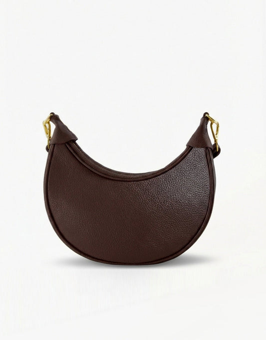 Donkerbruine Half Ronde Leren - Tas - Olivia & Kate
