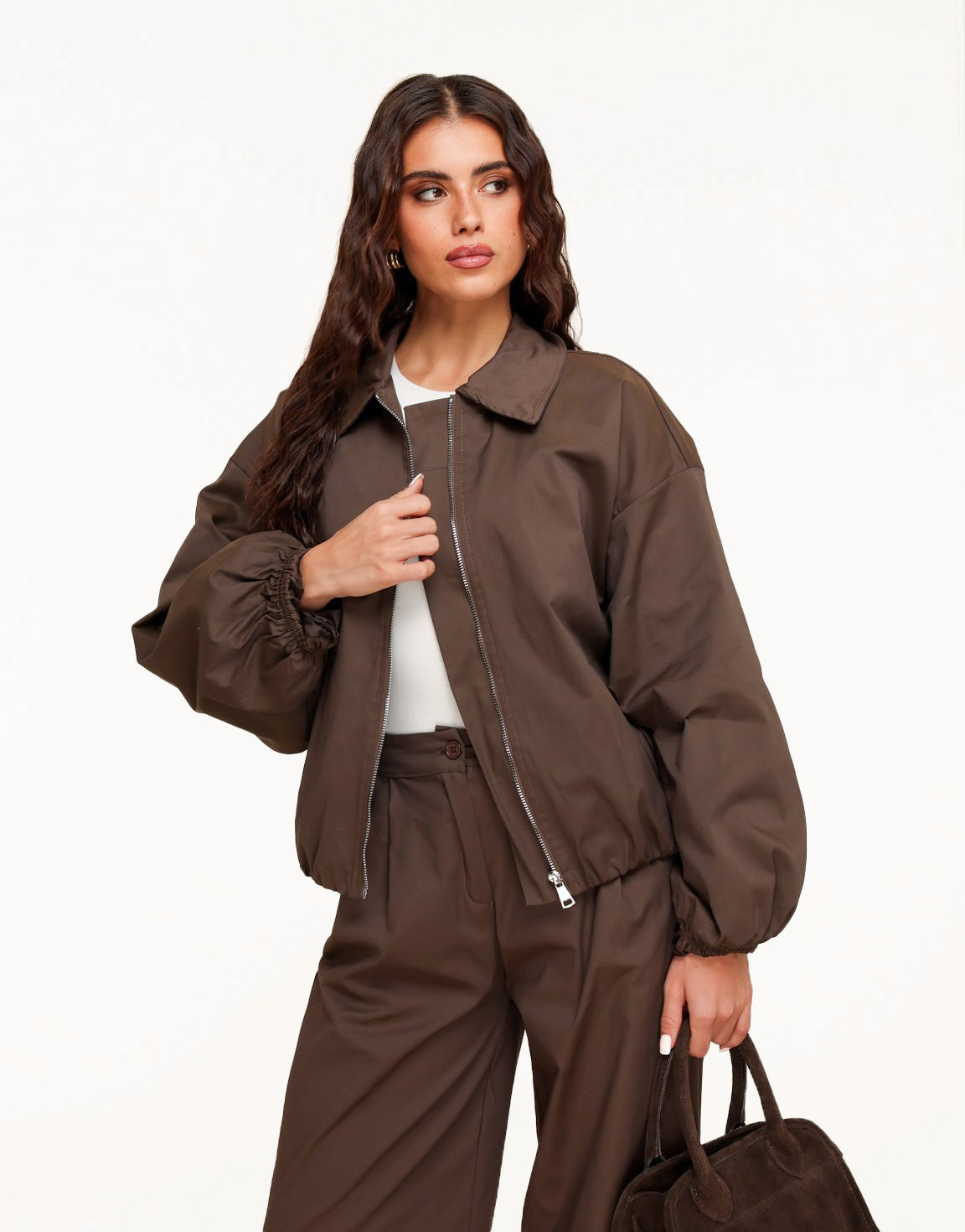 Donkerbruine Hoge Kraag Bomber - Jas