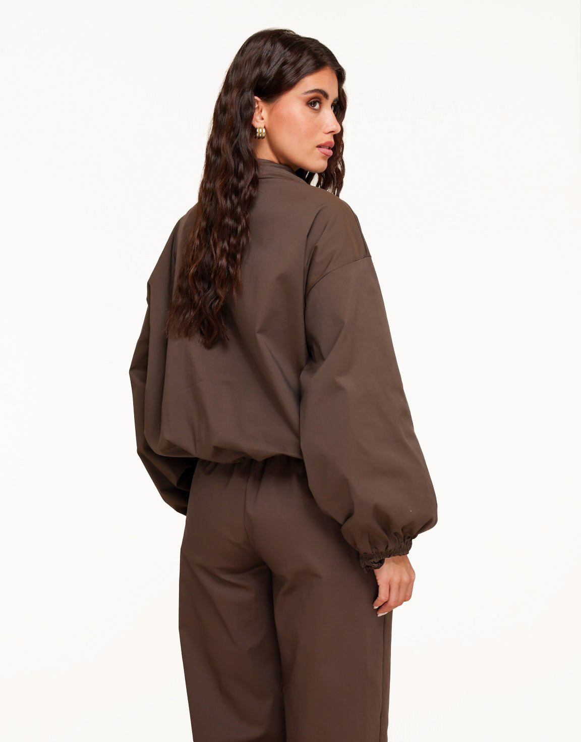 Donkerbruine Hoge Kraag Bomber - Jas