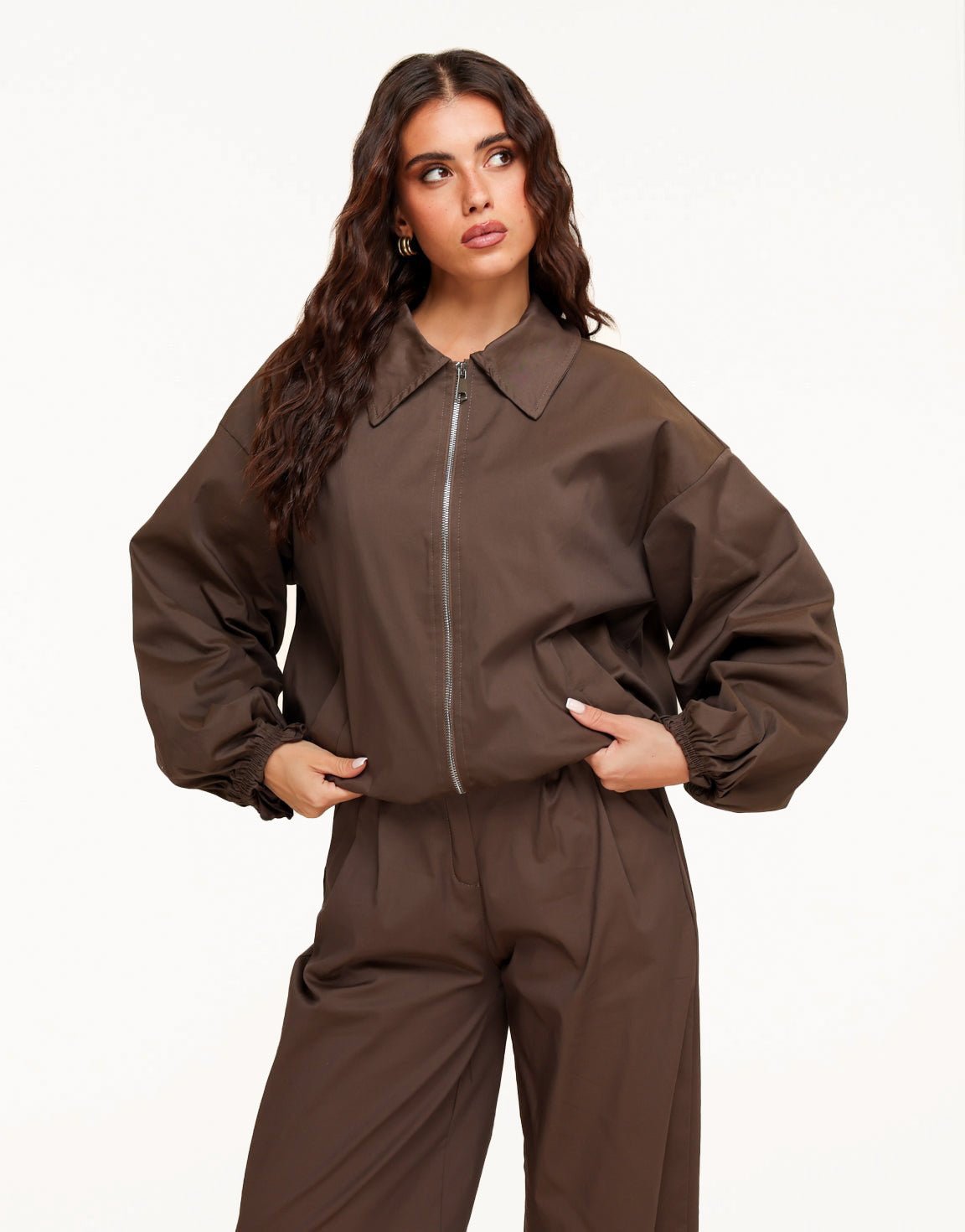 Donkerbruine Hoge Kraag Bomber - Jas - Olivia & Kate