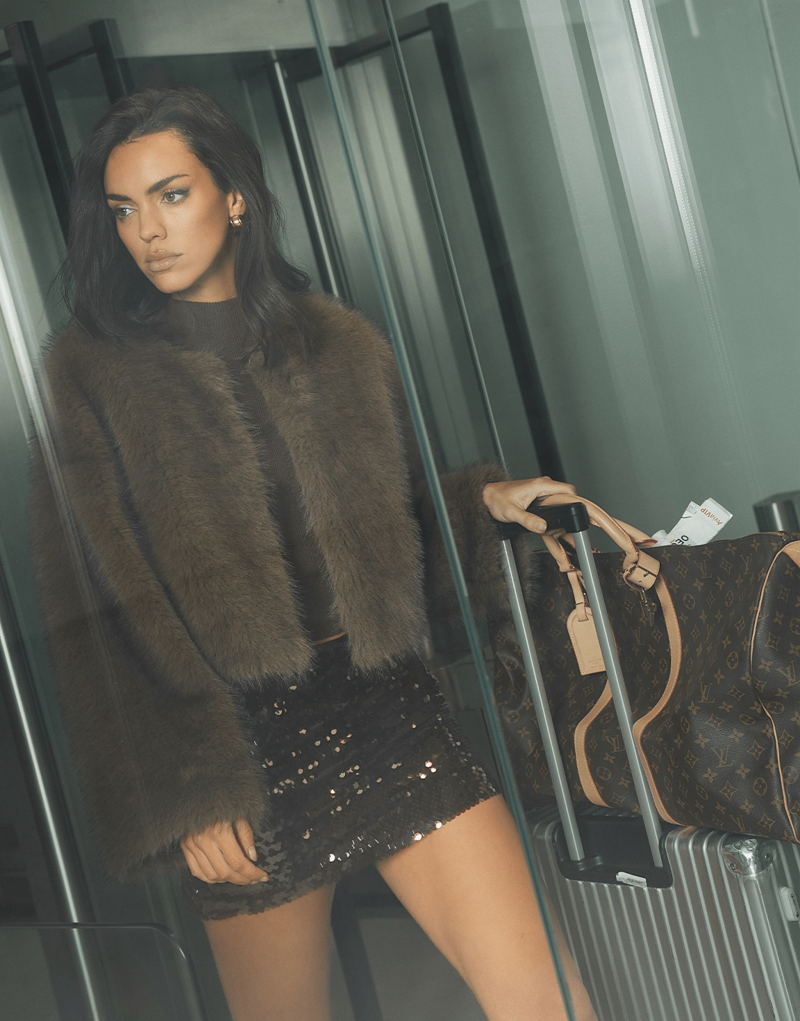 Donkerbruine Kleine Pailletten Lage Heup - Skort - Olivia & Kate