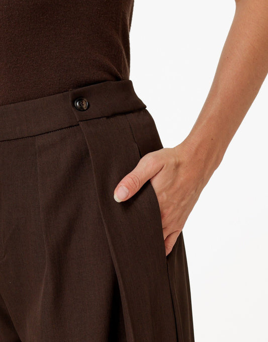 Donkerbruine Knoop Detail Waistband - Pantalon - Olivia & Kate