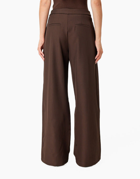 Donkerbruine Knoop Detail Waistband - Pantalon - Olivia & Kate