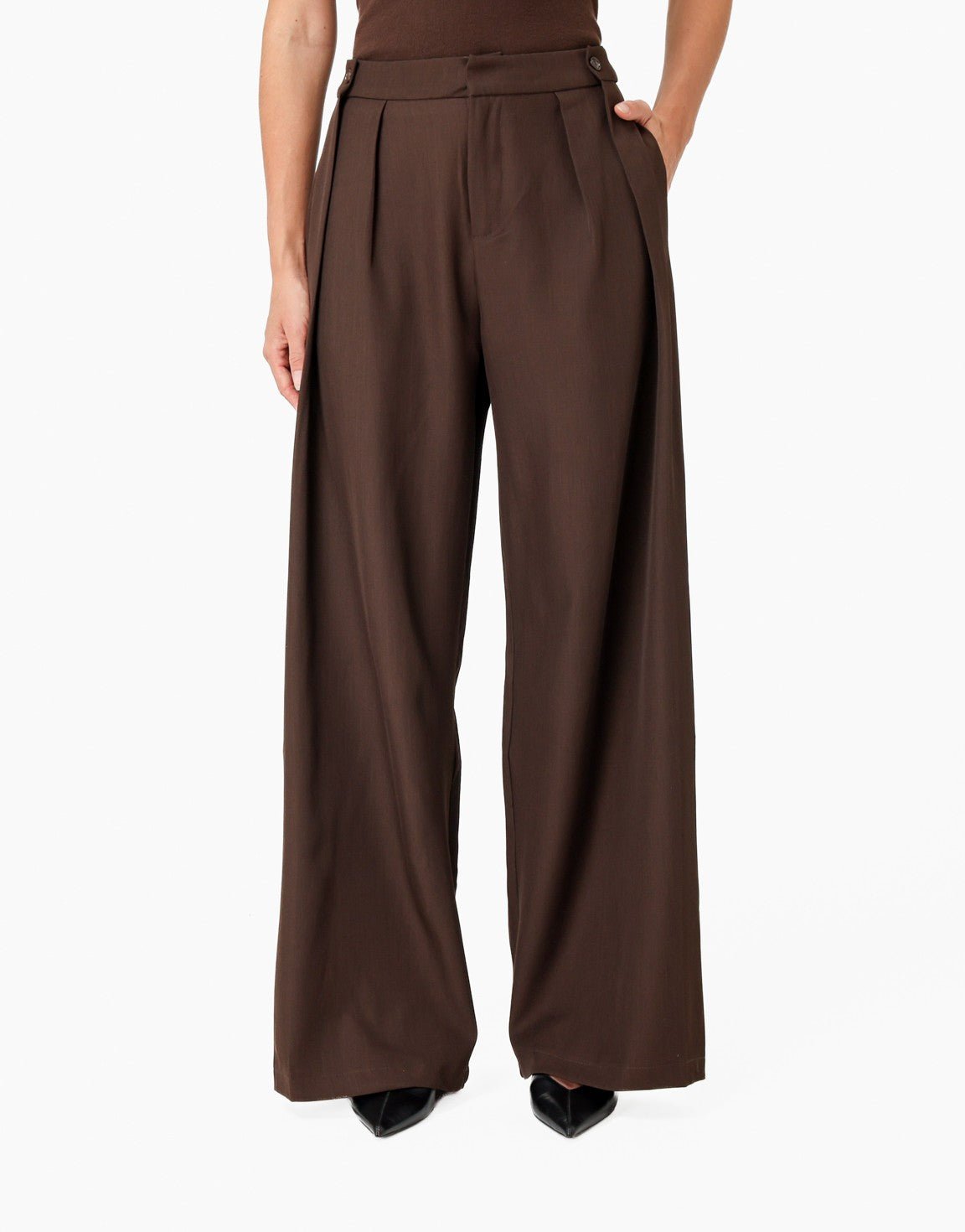 Donkerbruine Knoop Detail Waistband - Pantalon - Olivia & Kate