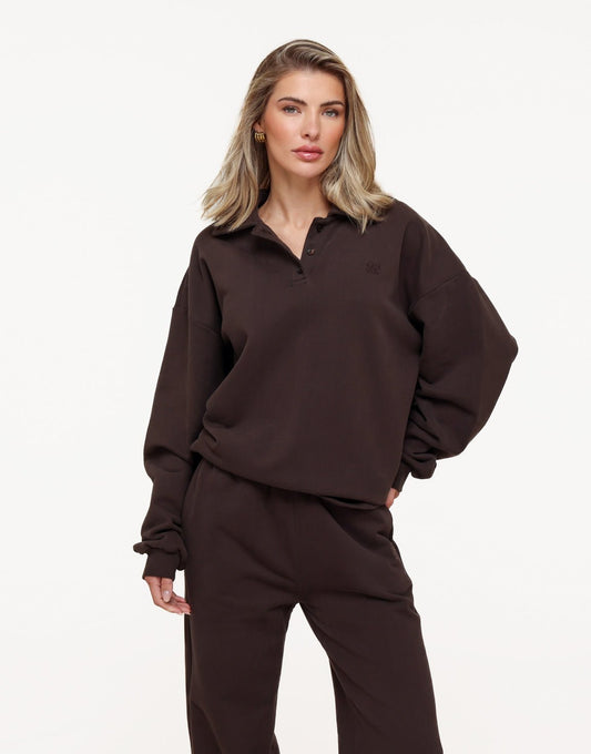 Donkerbruine Knopen LS Jogging - Trui - Olivia & Kate