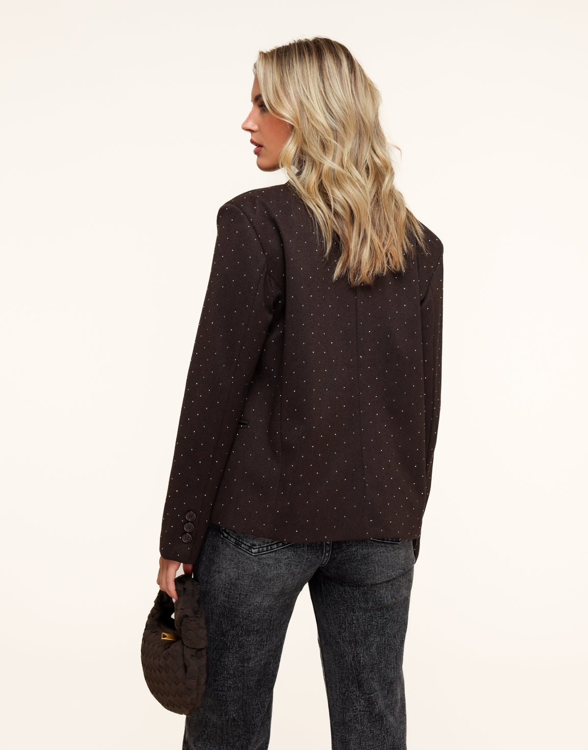 Donkerbruine Korte Ruiten Glitter Stenen - Blazer - Olivia & Kate