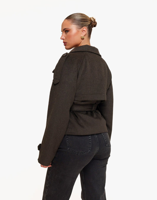 Donkerbruine Korte Wollen Trench - Jas - Olivia & Kate