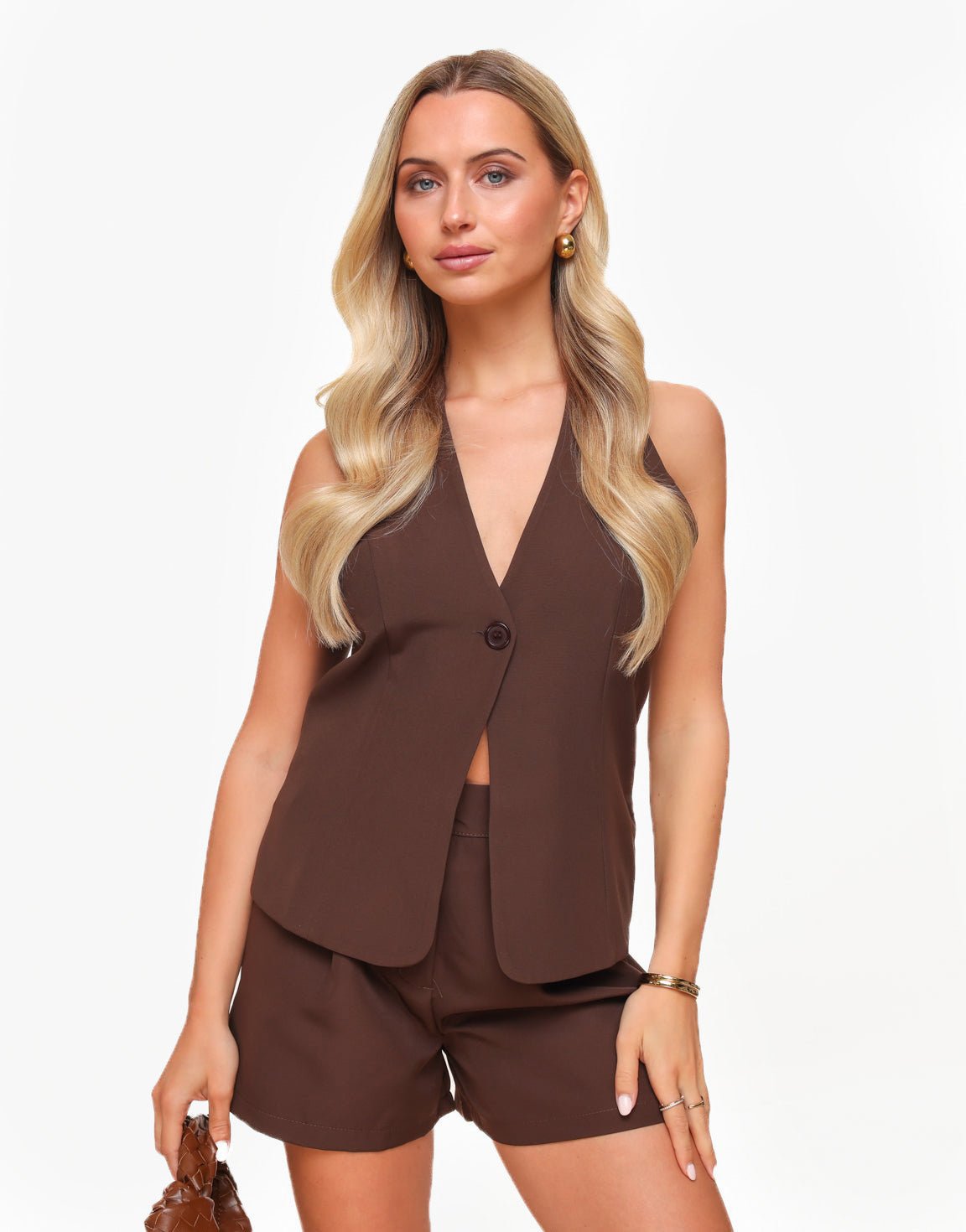 Donkerbruine Lage Halter - Gilet - Olivia & Kate