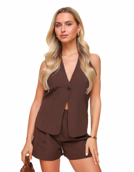 Donkerbruine Lage Halter - Gilet - Olivia & Kate