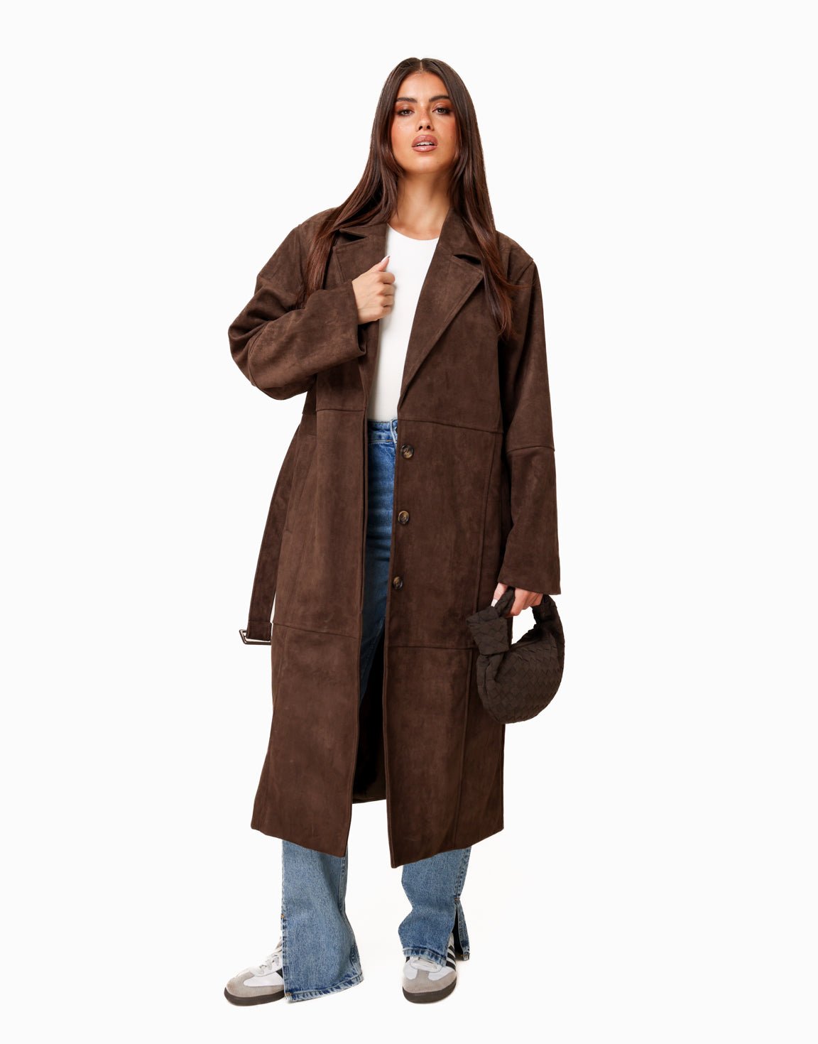 Donkerbruine Lange Suede - Jas - Olivia & Kate