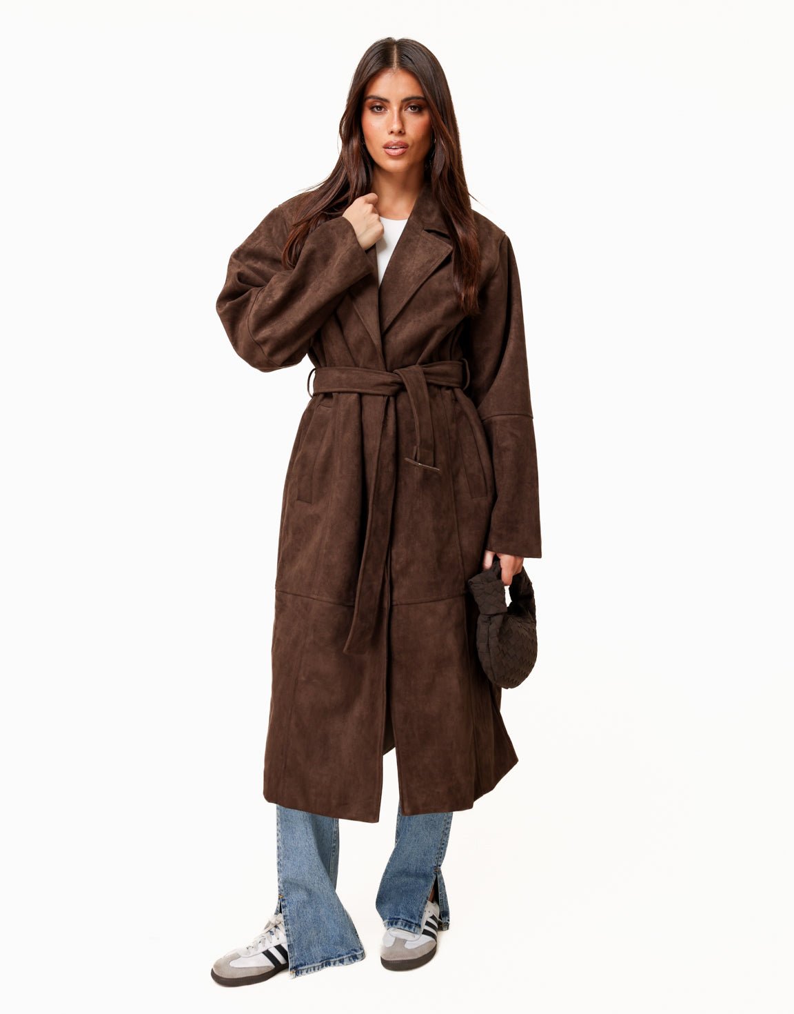 Donkerbruine Lange Suede - Jas - Olivia & Kate