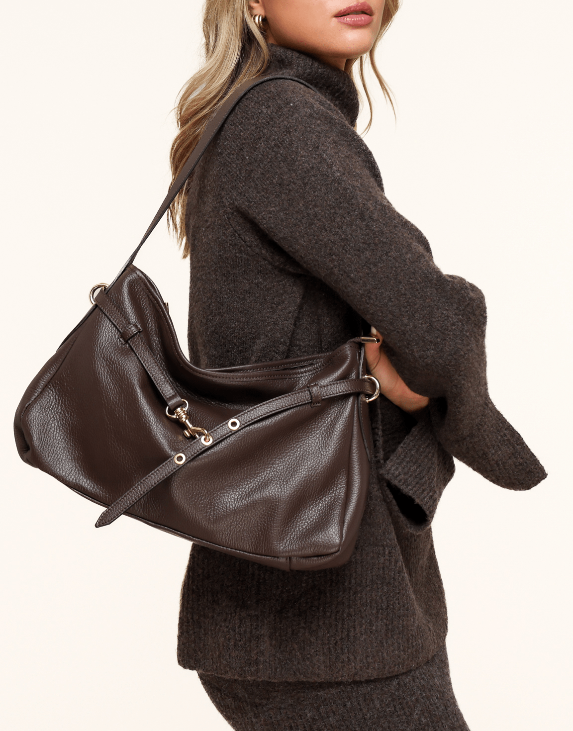 Donkerbruine Leren Vierkante - Tas - Olivia & Kate