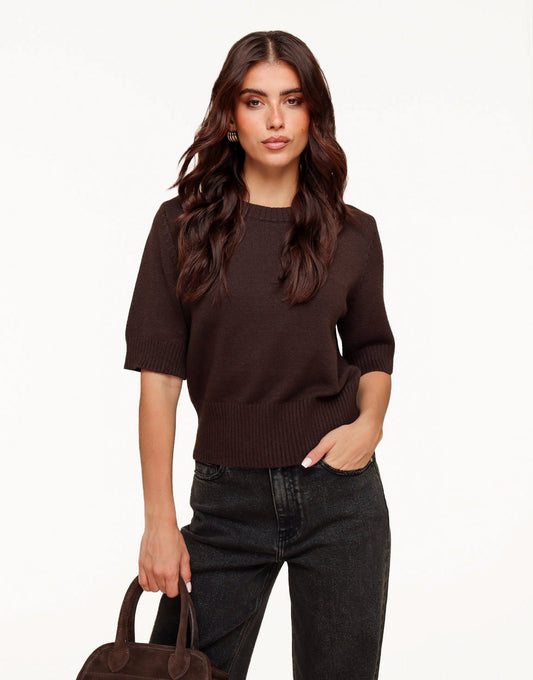 Dark Brown Loose SS - Sweater - Olivia & Kate
