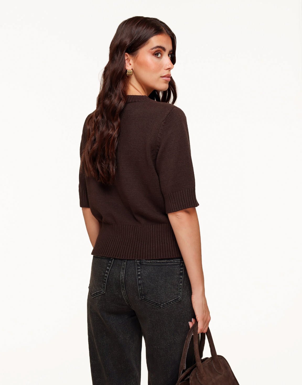 Dark Brown Loose SS - Sweater - Olivia & Kate