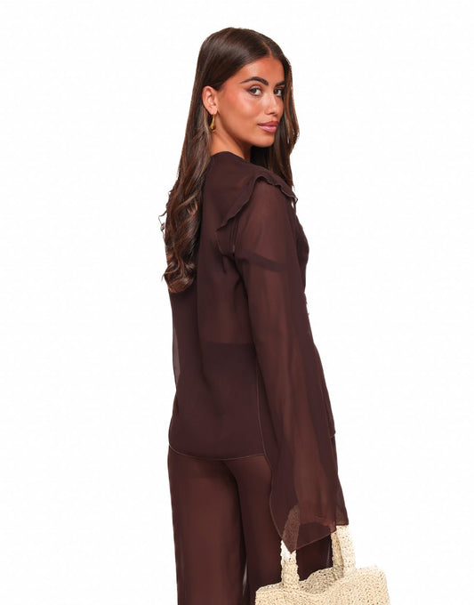 Donkerbruine Luchtige Strikjes - Blouse - Olivia & Kate
