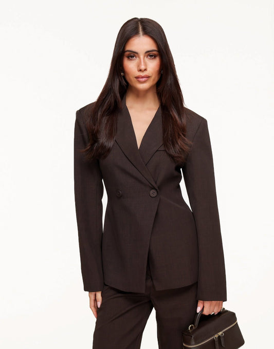Donkerbruine Luxe Getailleerde - Blazer - Olivia & Kate