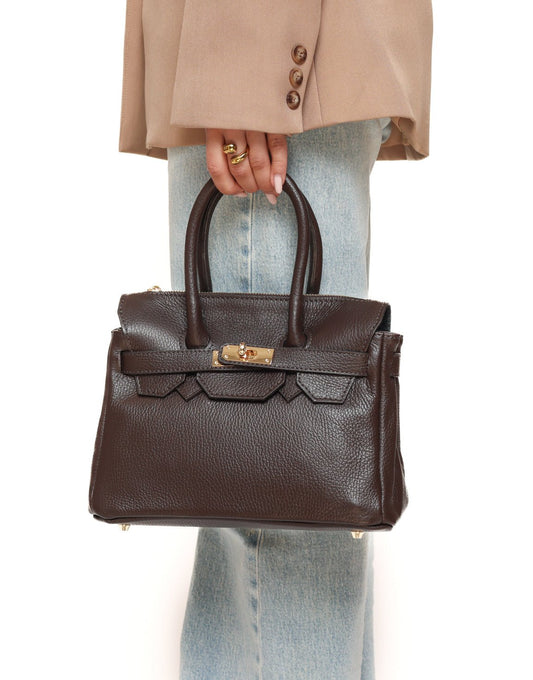Donkerbruine Middel Gouden Details - Tas - Olivia & Kate